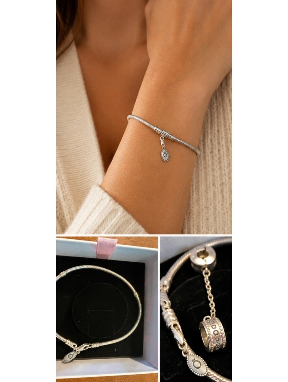 Pandora Snake Chain Bracelet with Lobster Claw Clasp and Safety Chain